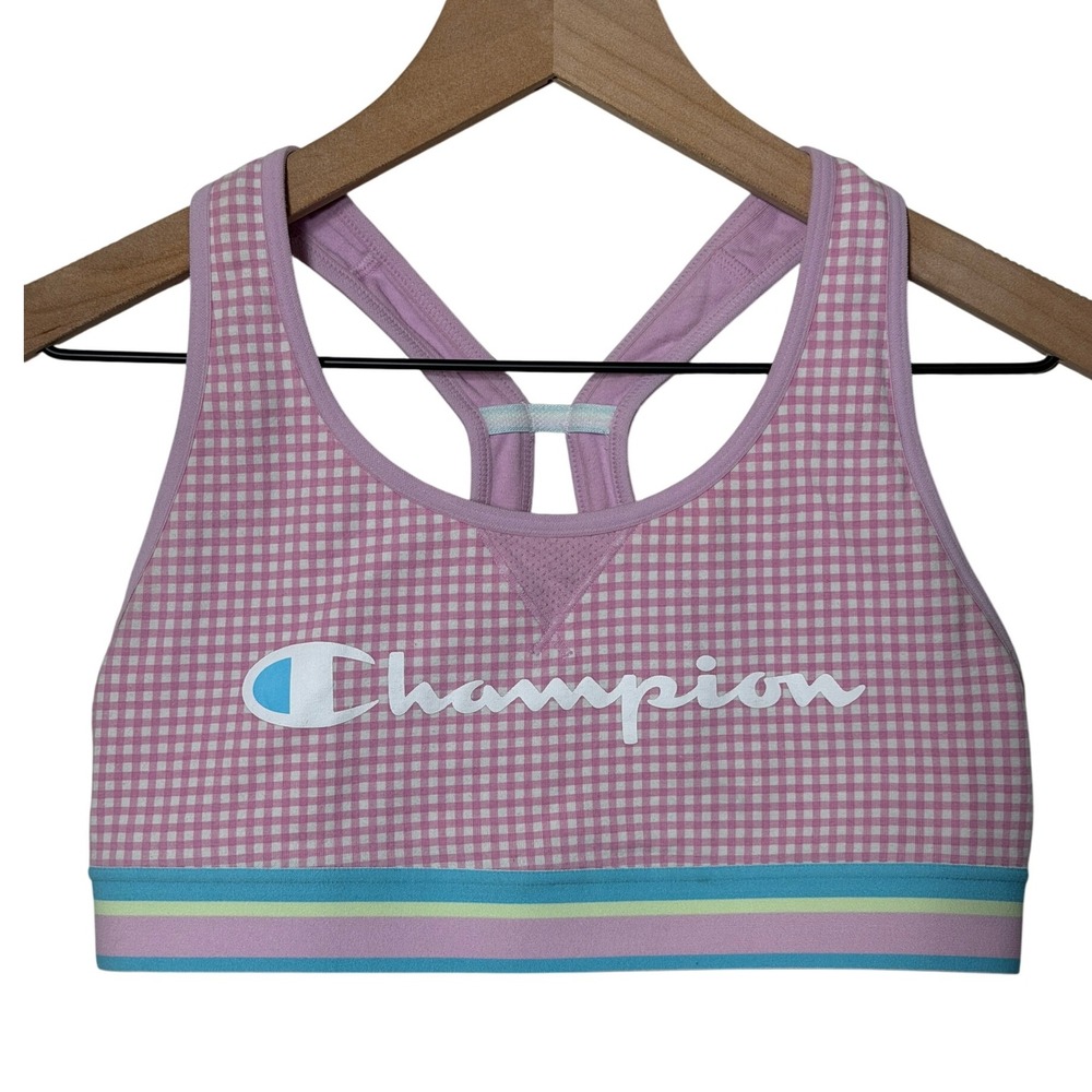 Champion Sports‎ Bra Pink Gingham Activewear Top Athleisure